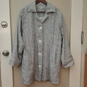 Reformation Black And White Linen Striped Button-Up Oversized Jacket_1